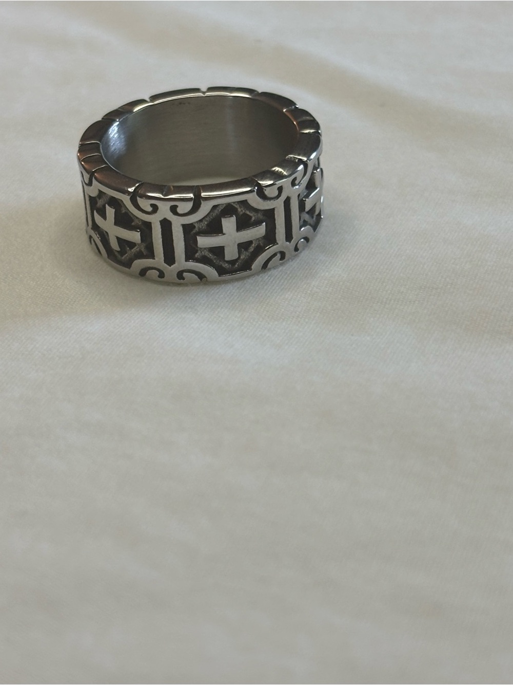 Men's Silver-Tone Cross Pattern Stainless Ring